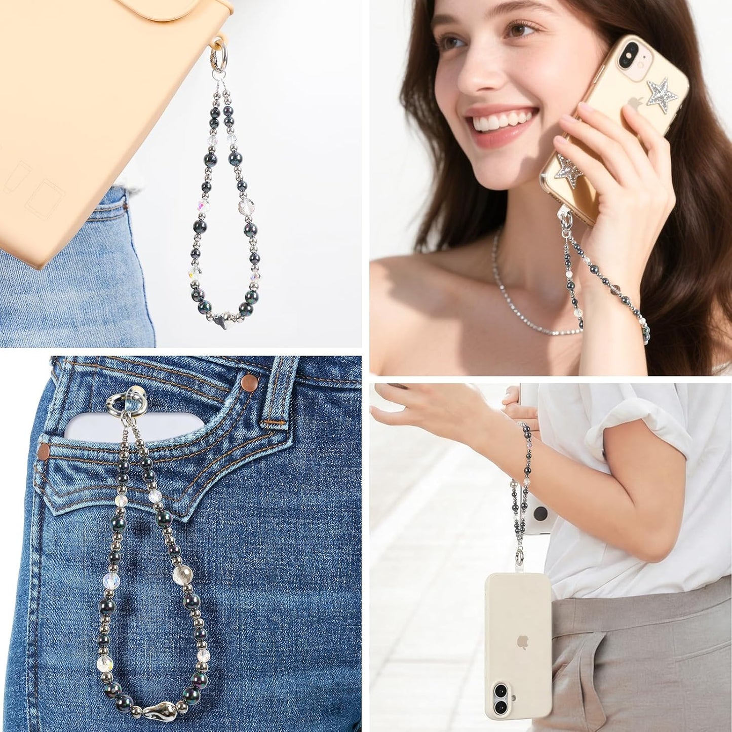 Cymoyak Phone Charm Strap, Beaded Phone Wrist Strap, Cellphone Lanyard Chain with Tether Tab.