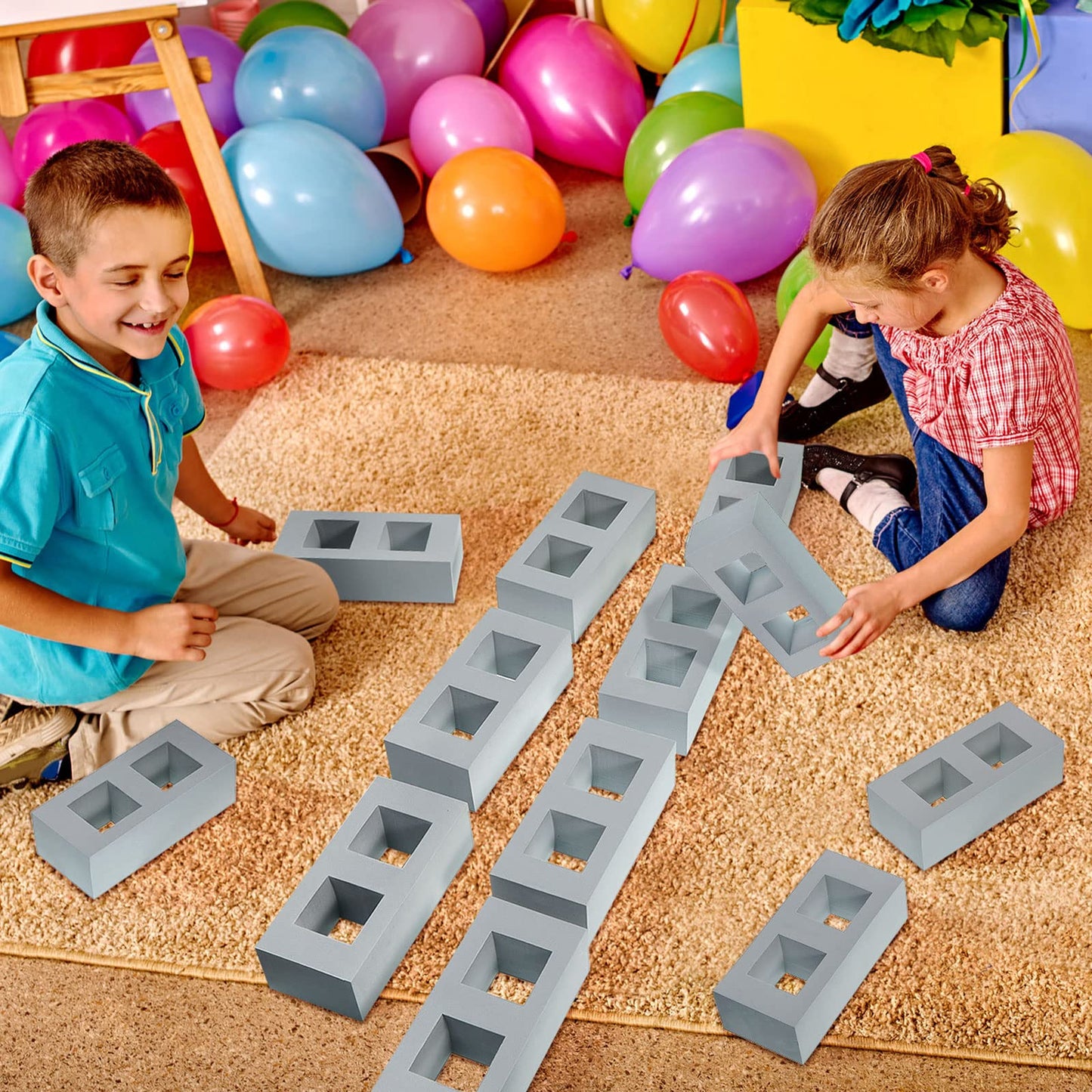 Deekin Foam Brick Building Blocks for Kids Thick Blocks Foam Large Fake Brick Construction Toy for Stacking Construction Gifts, 8 x 4 x 2.4 in(30 Pcs,Square Holes)