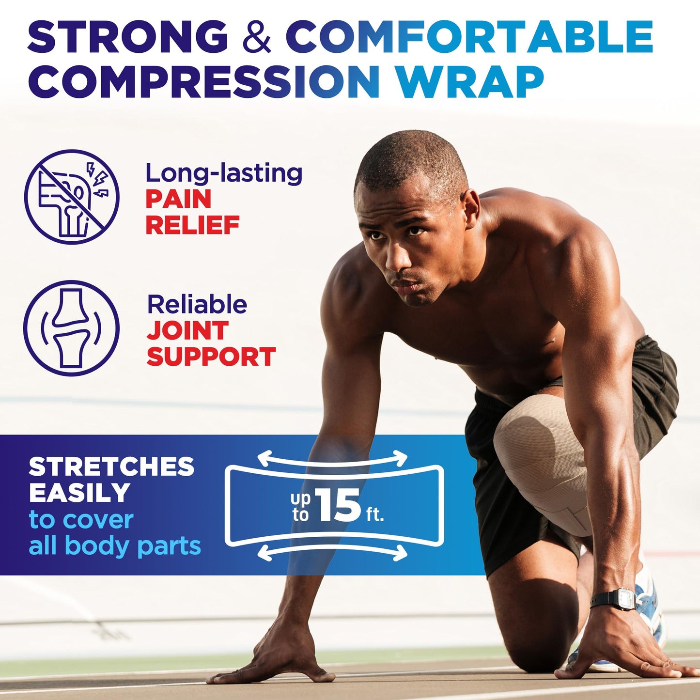 High-Performance Elastic Bandage Wrap - 6 Pack (2x2in, 2x3in, 2x4in) - Self-Closing Strong Compression Bandage Wrap for Leg, Ankles, Wrists, and Knees - for First Aid Kit and After Surgery Recovery
