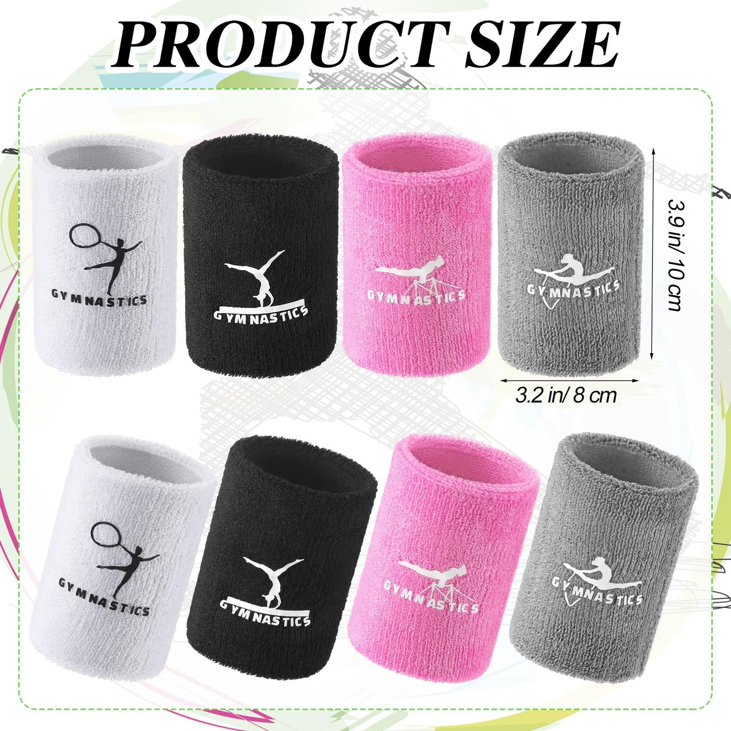 Blosssound 4 Pairs 3.9 Inch Gymnastics Sports Wristbands for Kids Wrist Sweatbands Polyester Cotton Wrist Bands Sweat Band for Gym (Pink, Gray, Black, White)