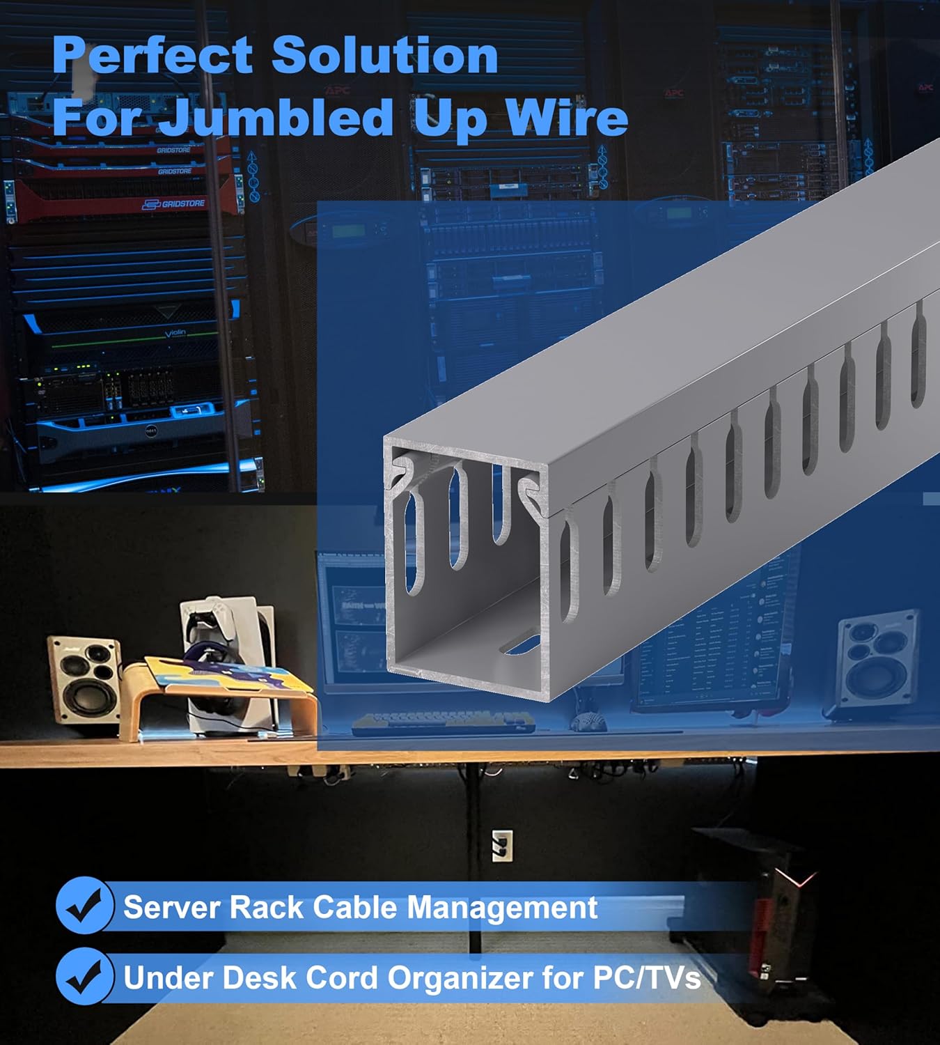 ZhiYo H1.6 W1.2in 6.6ft (2xL3.3ft) x Cable Raceway, Server Rack Cable Management Under Desk Cord Organizer, Electrical
