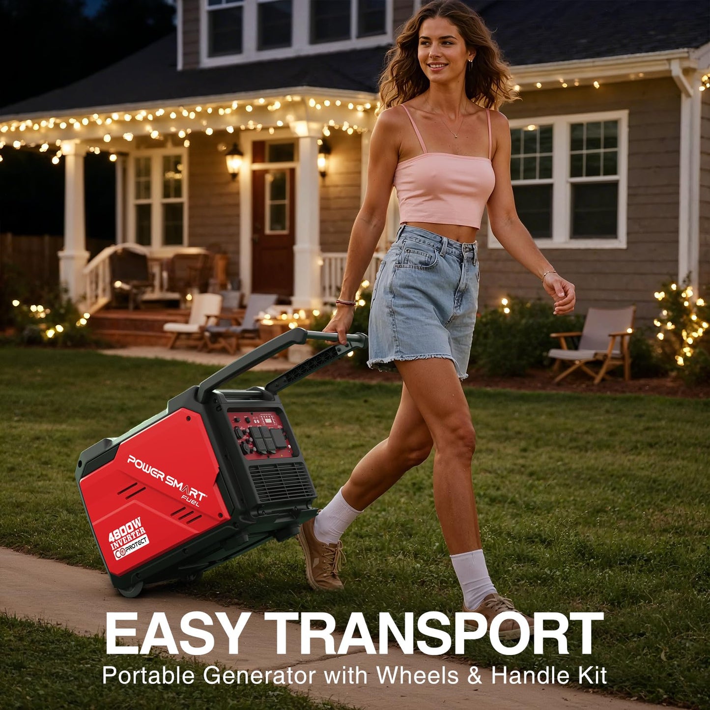 PowerSmart 4800W Portable Inverter Generator, Gas Powered Quiet Inverter Generator with CO Alarm & RV Ready 30A Outlet, 223cc Engine Eco-Mode Generator for Home Backup, Camping and Tailgating