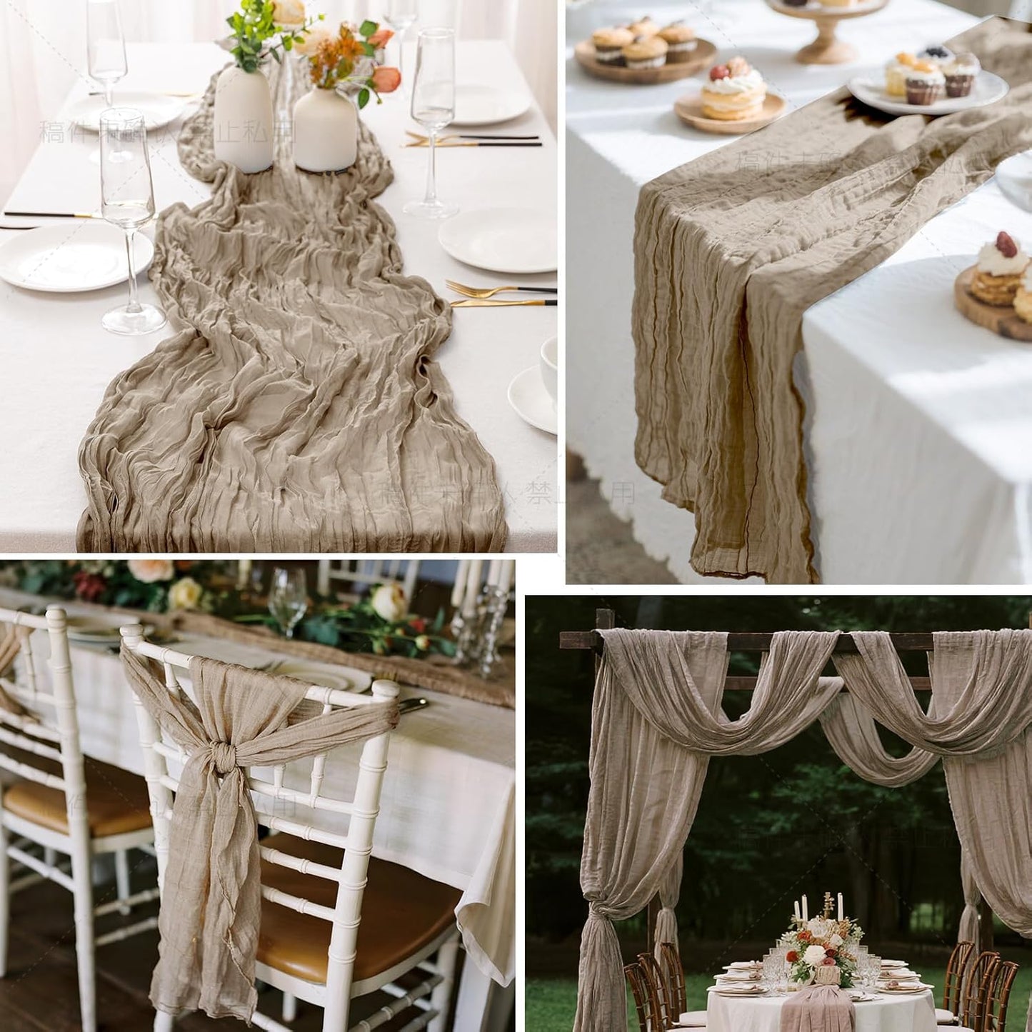 2 Pcs Nude Cheesecloth Table Runner - 120 Inch Boho Rustic Decor for Weddings & Parties