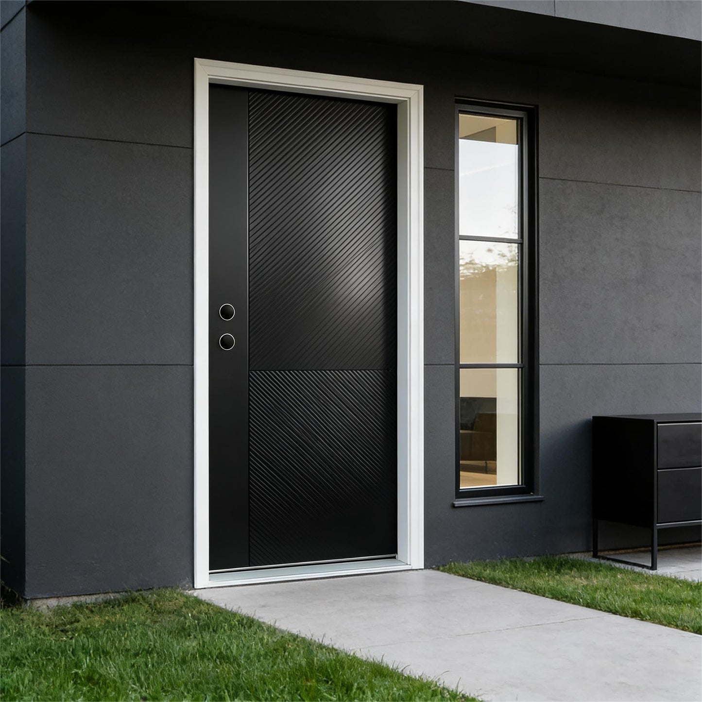 KEIKI 36" x 80" Fiberglass Entry Door, Right Hand Inswing Front Door with Antique Black Finish, 4-9/16" Vinyl Frame, Durable Knock-Down Frame for Residential & Commercial Use, Black