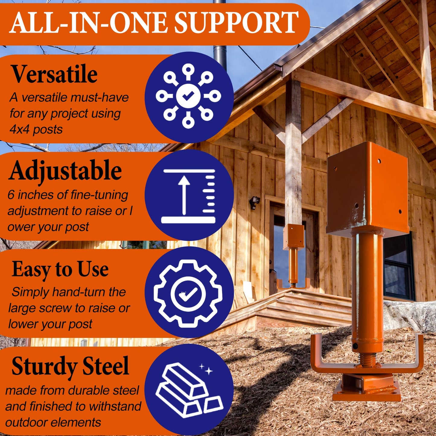 4" x 4" Adjustable Screw Jack Post, 15.5"-21.75" Height Range Shore House Jacks, Basement Floor Jacks for Leveling & Lifting, Structural Support, Joist Stabilization, 32,000 lb Max Load Capacity, 2PC
