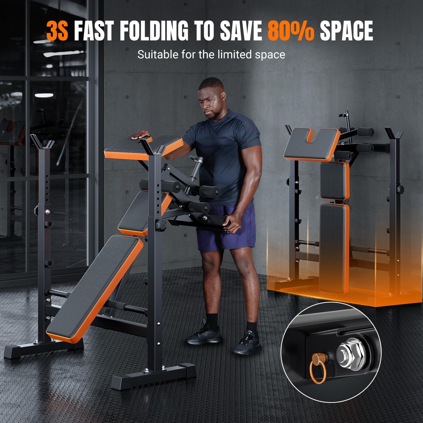 YOLEO 6 in 1 Weight Bench Set for Home Gym, Adjustable & Foldable Weight Bench, Workout Bench with Squat Rack for Bench Press Sit up Incline Flat Decline