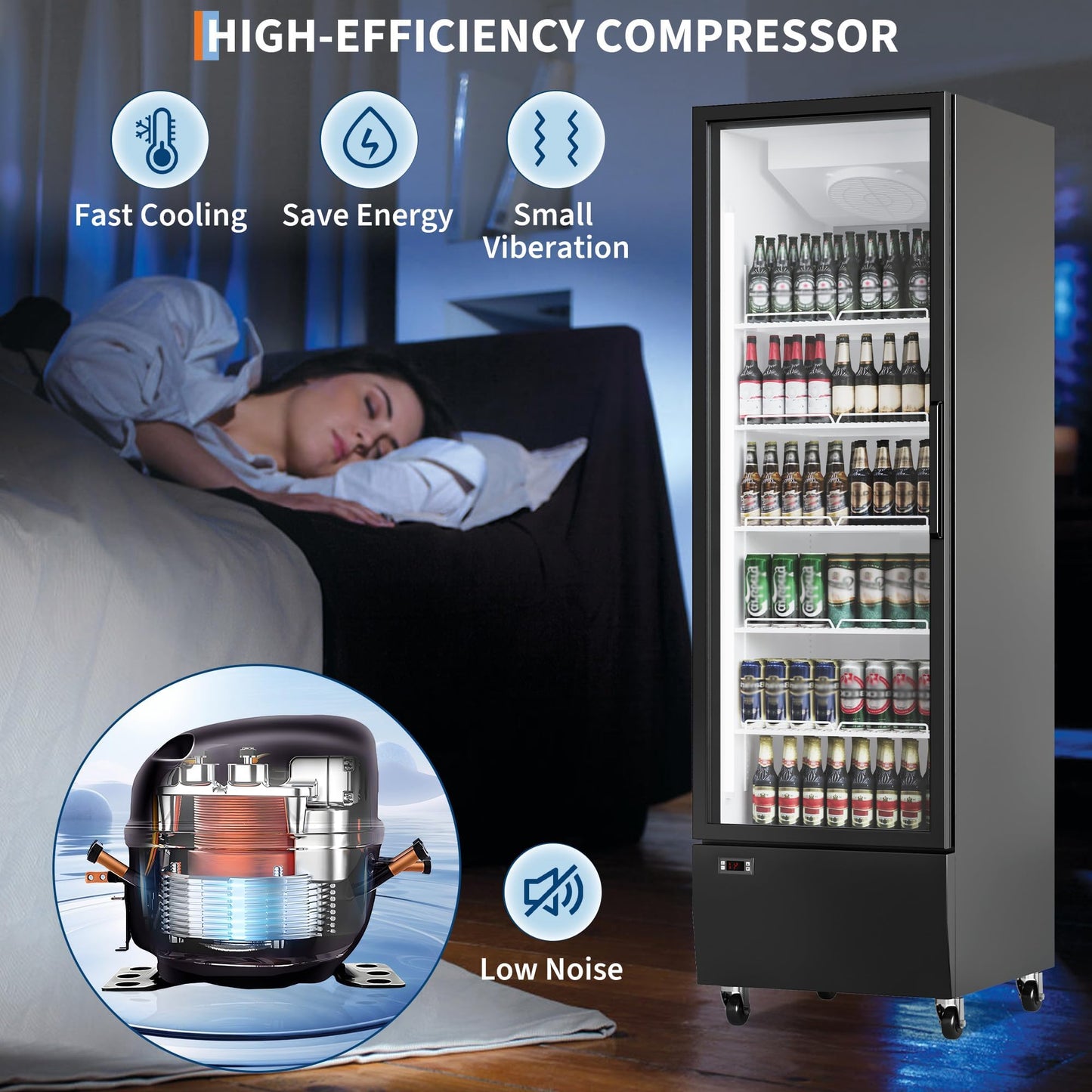 17.7 CF Commercial Refrigerator Display Refrigerator, Glass Door Upright Fridge, Cooler with Adjustable Shelves, Beverage Refrigerator for Shop, Restaurant, Store, Kitchen Appliances, Black