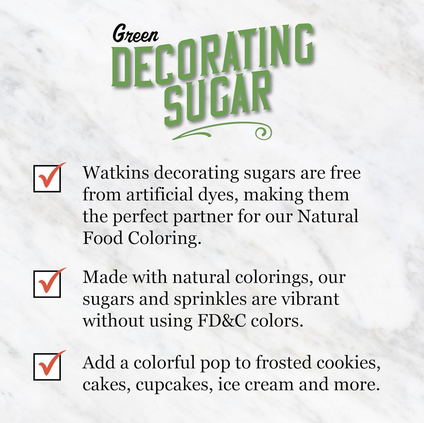 Watkins Green Decorating Sugar - Non-GMO, Kosher, No Artificial Dyes - 4.2 Ounce Pack