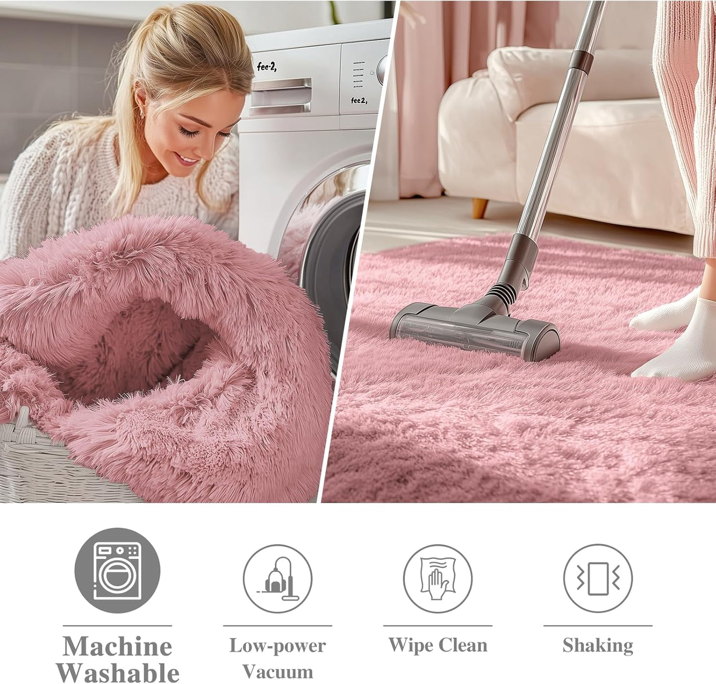 OLANLY Round Area Rug - Soft Pale Pink Shaggy Carpet, Machine Washable, 2 ft Circle for Bedroom & Nursery Decor