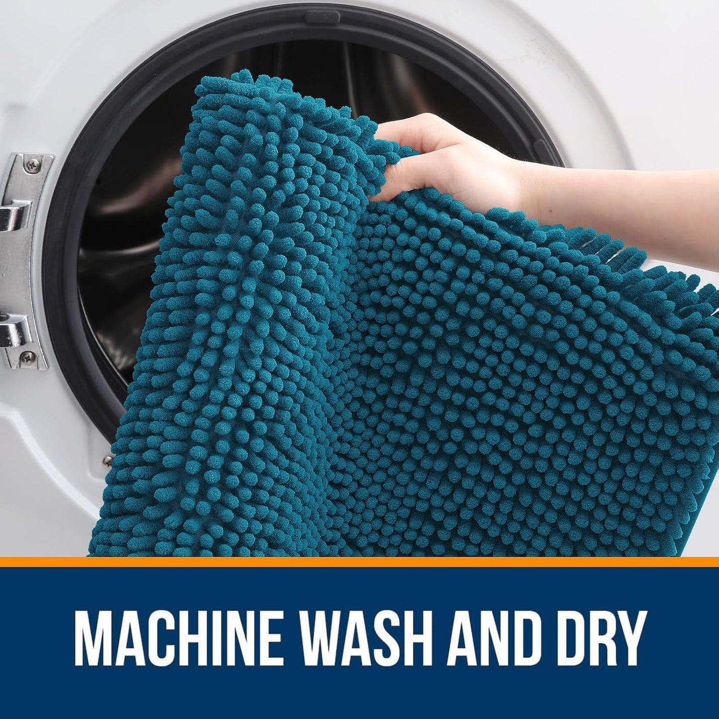 OLANLY Bathroom Runner Rugs - Soft Absorbent Chenille Bath Mats | Quick Dry, Machine Washable, 47x17 in Peacock Blue