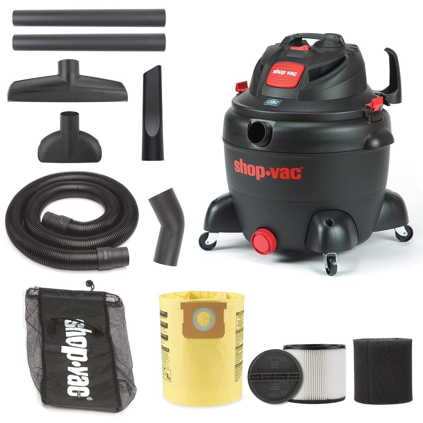 Shop-Vac 8252605 16 Gallon, Wet/Dry Utility Vacuum, 6.5 Peak HP, 2.5 Inch Diameter x 8 Foot Hose, 12 Foot Cord, Durable Design for Heavy-Duty Cleaning