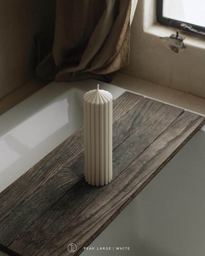 LAWA Ribbed Peak Pillar Candle - Large Beautiful Handmade Pillar Scented Soy Wax Candle Elegant Bubble Aesthetic Candle Housewarming Gift Home Room Shelf Decor Idea White (Large)