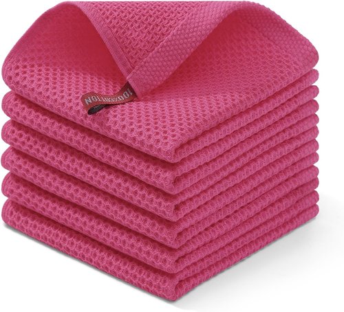 Homaxy 100% Cotton Dish Cloths - Ultra Soft & Absorbent Quick Drying Towels | 12x12 Inches, 6-Pack, Hot Pink