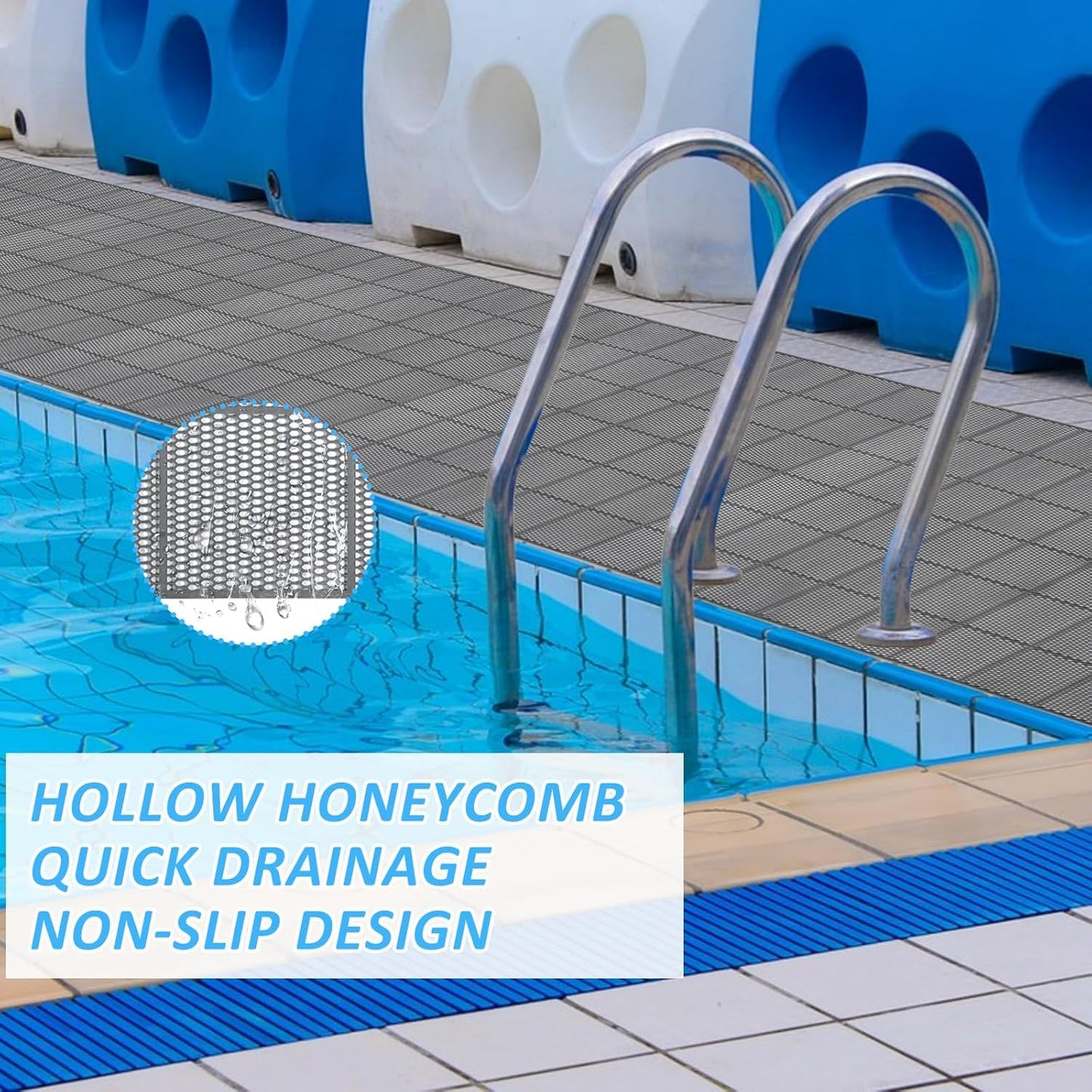 3 x 40FT Drainage Pool Flooring Mats Non Slip Swimming Pool Mat PVC Splash Matting Mesh Hollow Doormat Roll for Outdoor Indoor Garage Restaurant Sauna SPA Heavy Duty Commercial Anti Slip Floor Mats