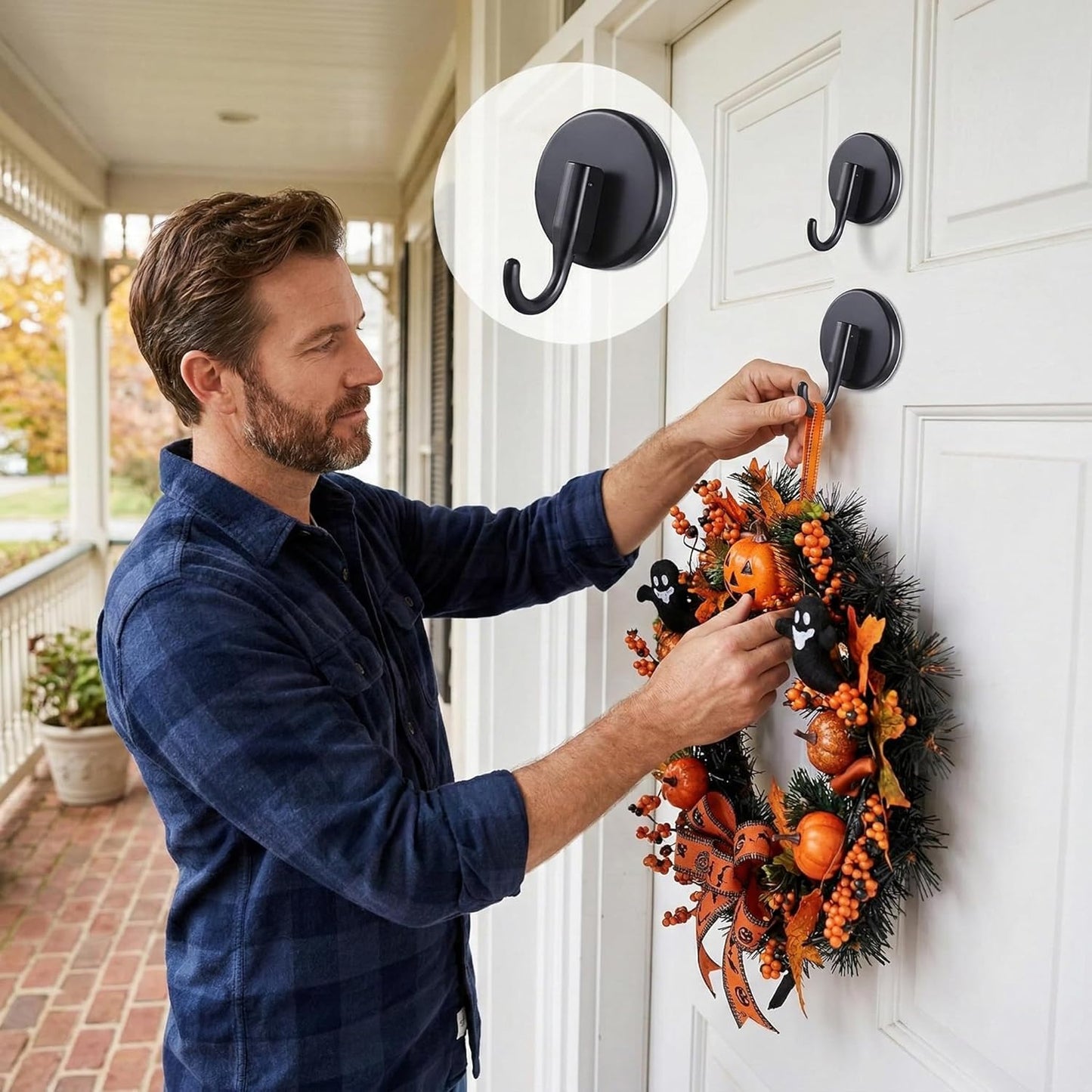 Skiennix Wreath Hanger Suction Hooks - 2 Pack Black Suction Cups for Glass & Metal | Removable Wall Hooks for Holiday Decor