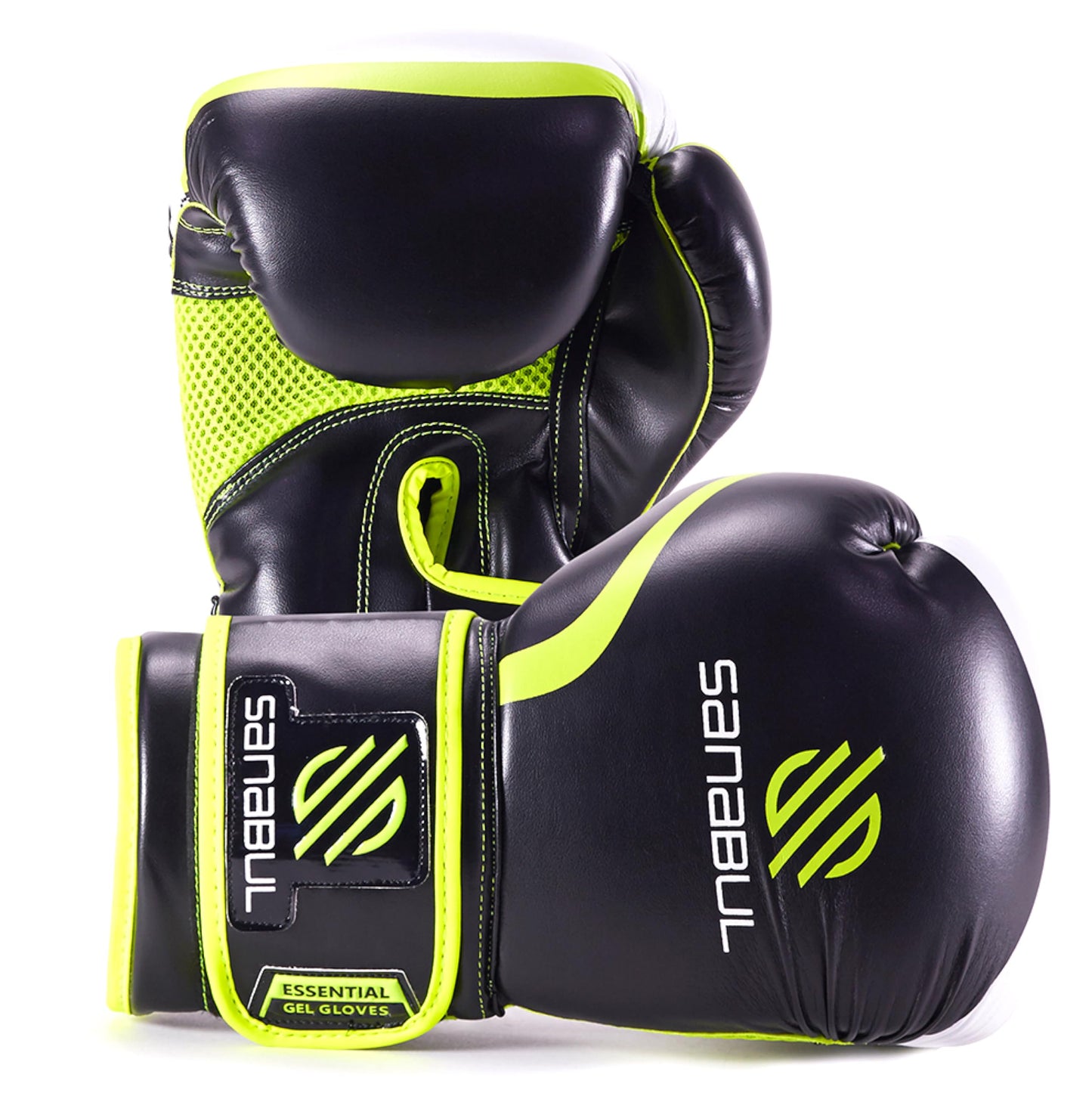 Sanabul Essential Gel Boxing Gloves for Men & Women, Kickboxing MMA, Muay Thai Gloves and Heavy Bag Training Punching & Sparring, Black/Green 12 oz