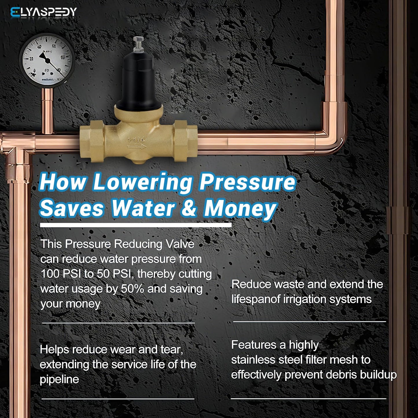 1-1/4 Inch 114-NR3XL Pressure Reducing Valve, with Double Internal Thread Pipe NPT Connection, Suitable for Zurn 1-1/4" NR3XLDULU Reducing Valves, Comes with Stainless Steel Screen and 2 gaskets