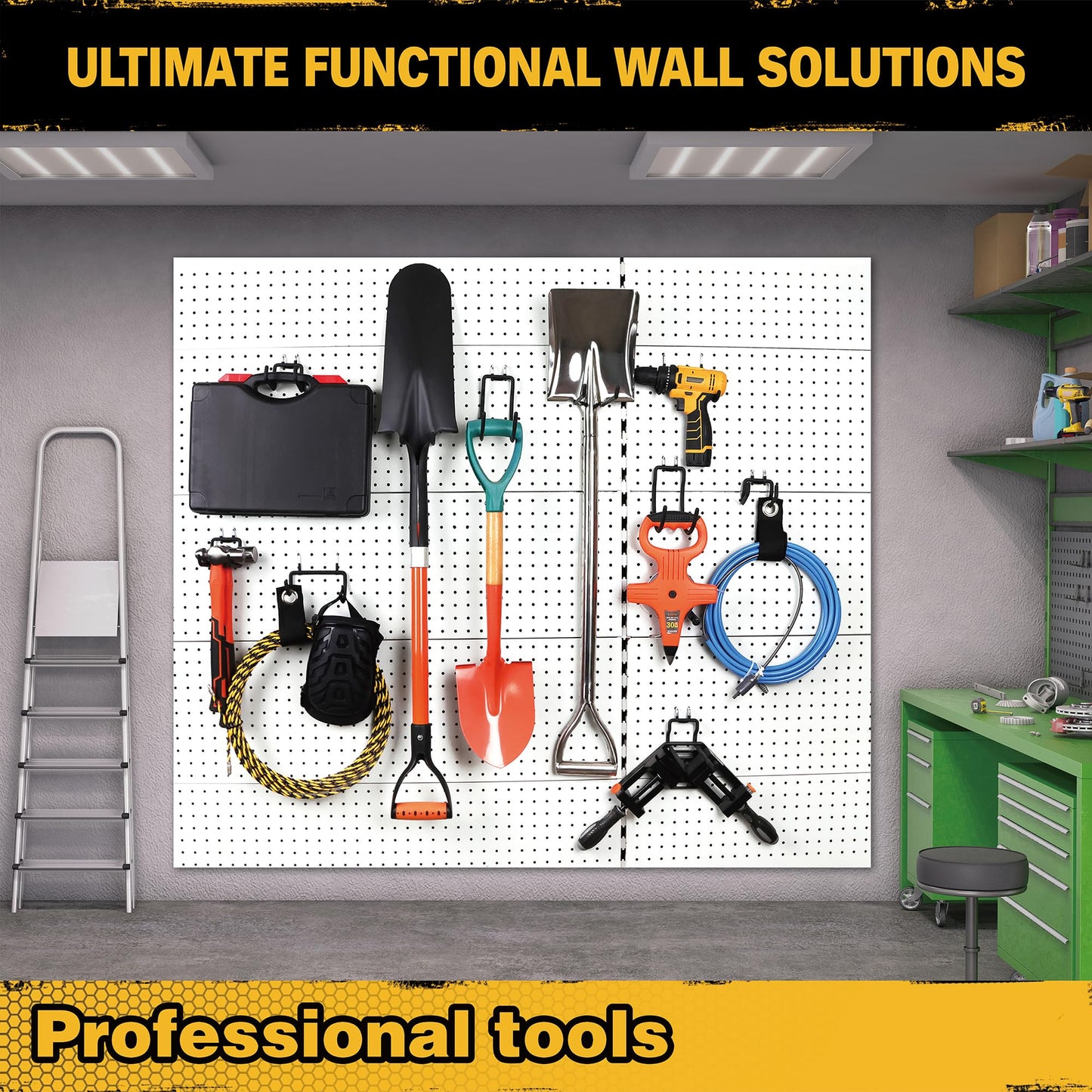 ELEAD 12-Piece Pegboard Hooks with Extension Straps, Heavy Duty Organizer Pegboard Accessories Fit for 1/4" Pegboard, Peg Board Tool Utility Hangers for Power Tool, Drill, Bag, Cord