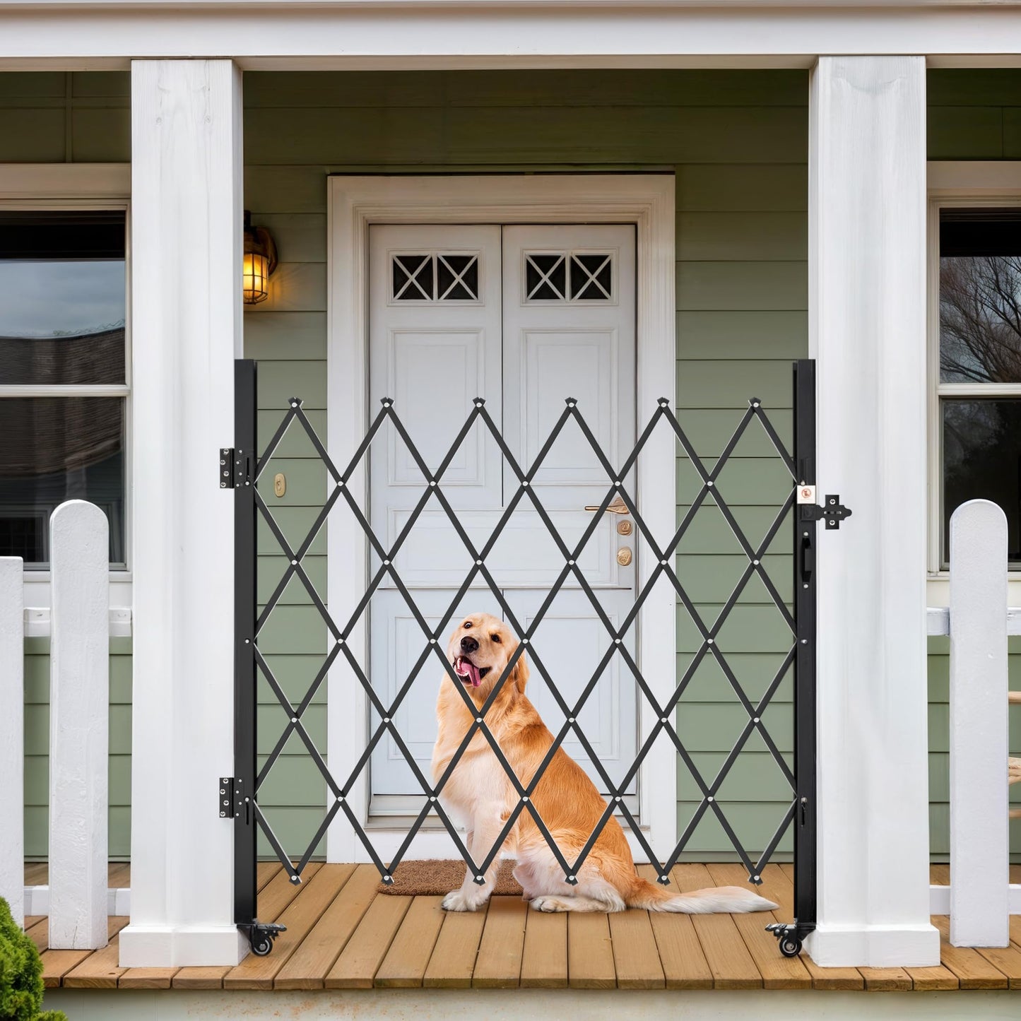 YITAHOME Single Folding Security Gate, 50" Hx75 W Folding Door Gate, Flexible Expanding Security Gate, Steel Safety Gates, 360° Rolling Barricade Gate, Scissor Gate with Padlock, Aluminum Alloy Mesh