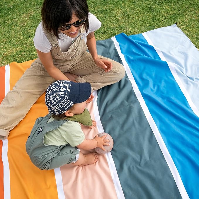 Nomadix Festival Blanket - Perfect for Picnics, Camping, & Lawn Seating - Plush Top & Water Resistant Base - Made with Post Consumer Recycled Materials - Stripes Retro - 60:x 72"