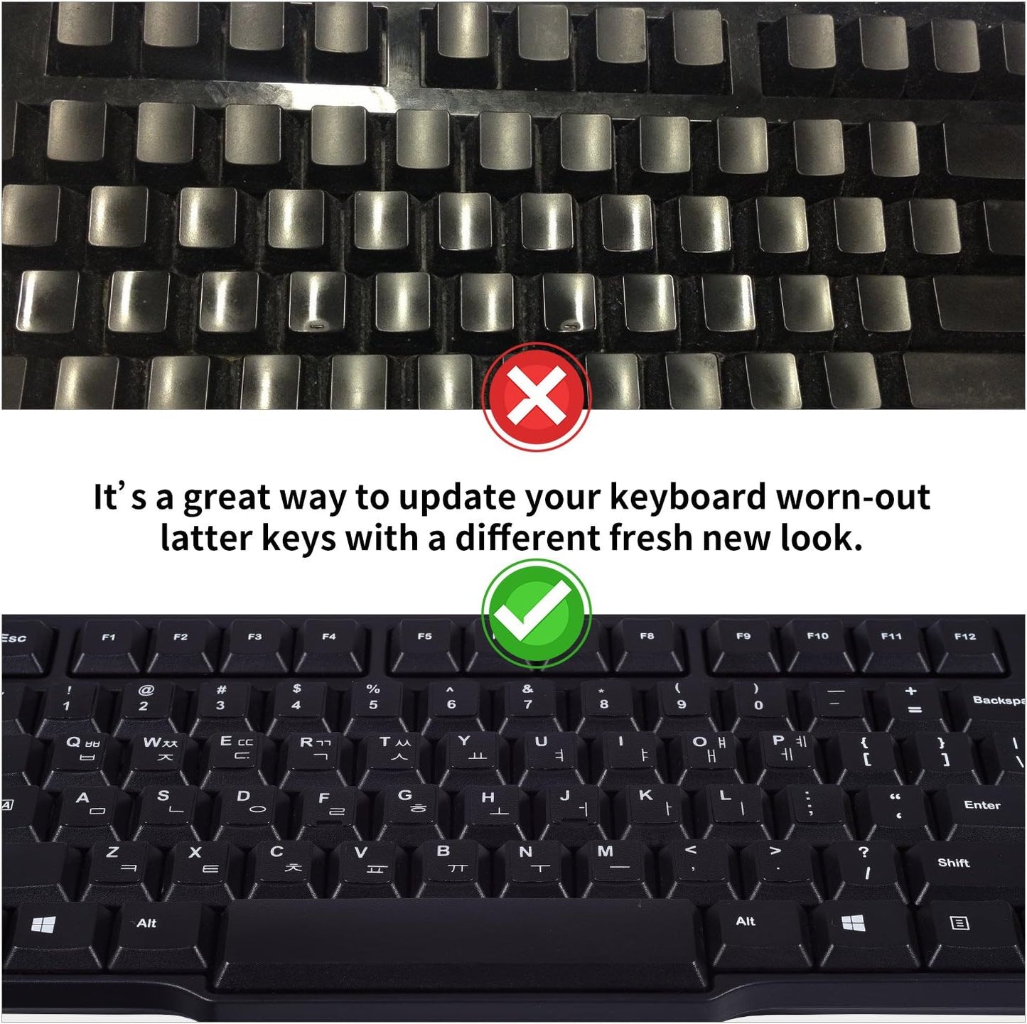CaseBuy 2PCS Korean Keyboard Stickers, Korean-English Keyboard Letters Replacement Sticker White Font on Black