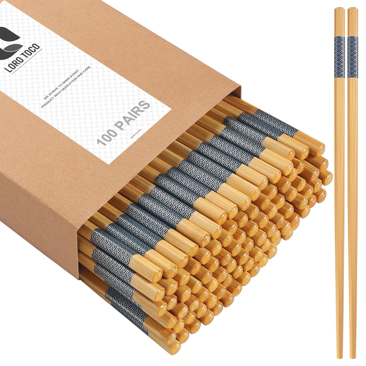 LOROTOCO 100 Pairs Bamboo Chopsticks | Disposable | Reusable | Separated Chopsticks Dishwasher Safe - （9.45in）