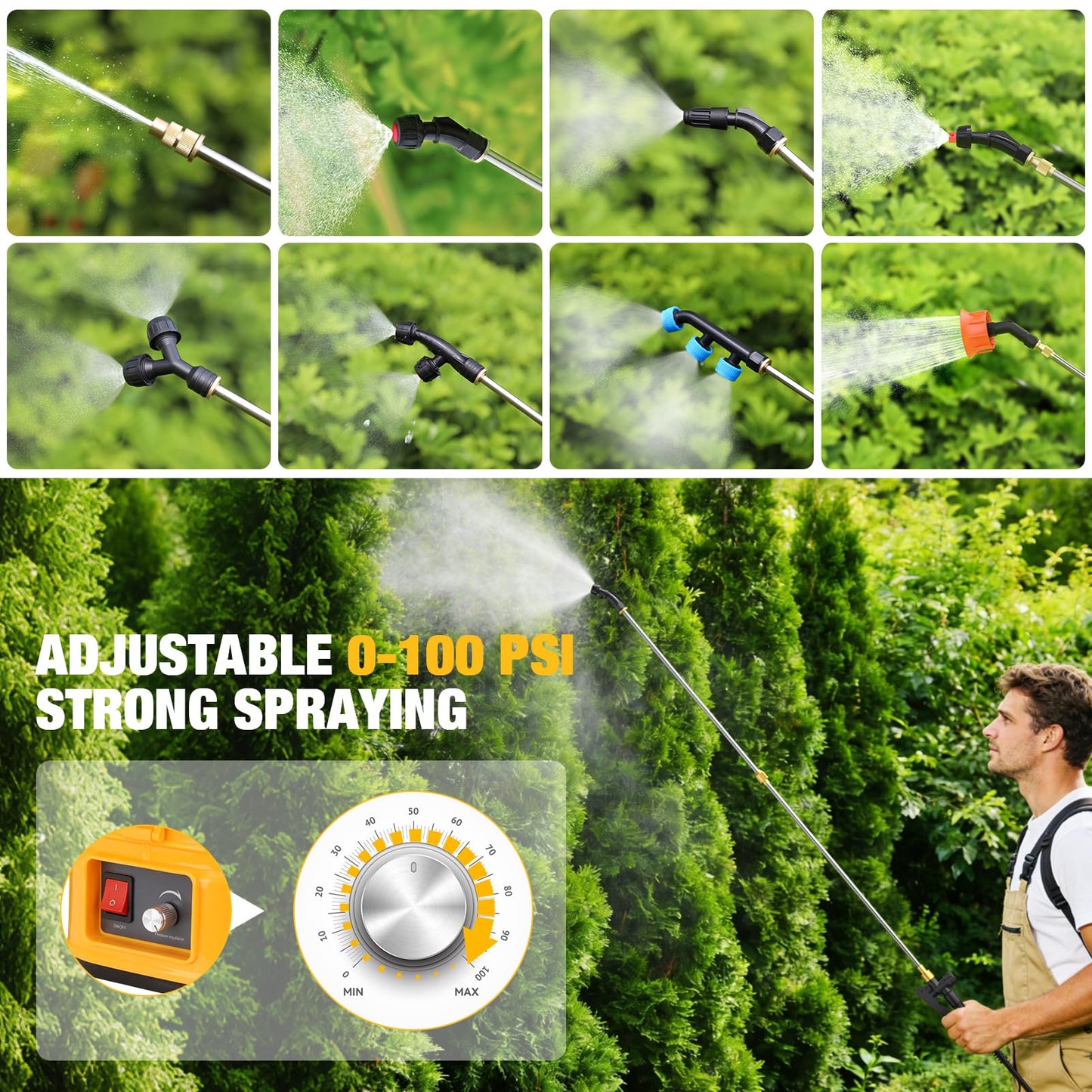 Battery Powered Backpack Sprayer for De-walt 20v Max Battery, 5.3 Gallon, 100 PSI Electric Weed Sprayer, Yard Graden Sprayer with Telescopic Wand, 7 Nozzles, Backpack Sprayer 20v(Battery Not Included)