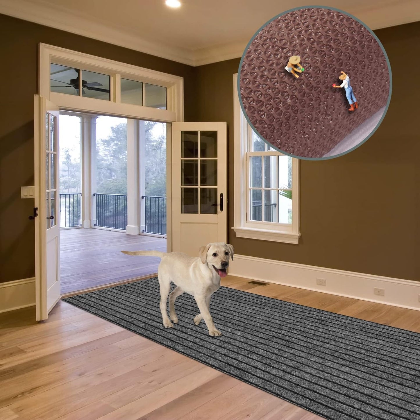 Skiennix Custom Size Runner Rug - Non-Slip Rubber Backing | 2 ft x 6 ft Gray with Black Stripe for Hallway, Kitchen, Garage