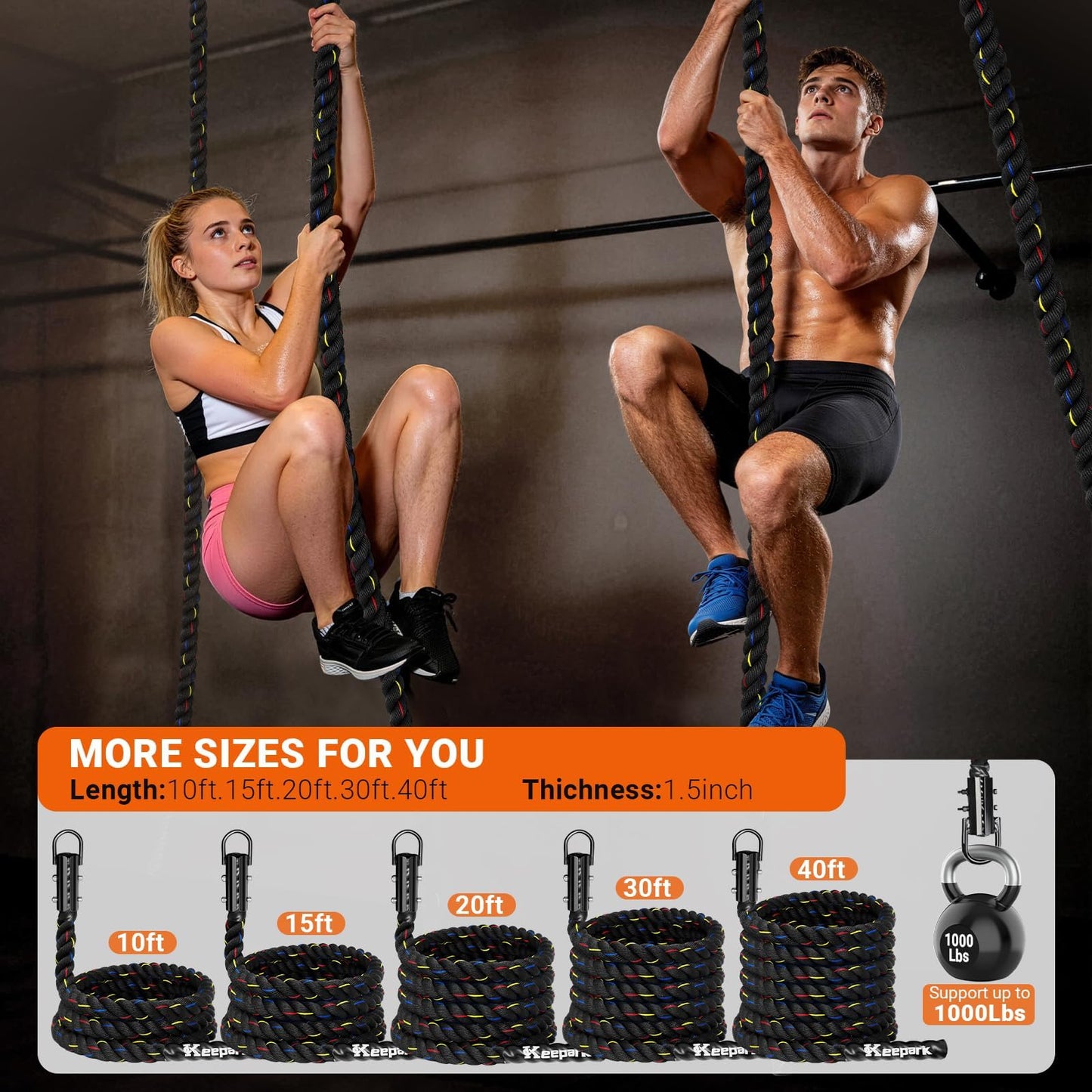 Brobantle Climbing Rope Gym Workout - 1.5 Inch Diameter 15FT Heavy Duty Thick Rope Work Out Exercise Ropes for Adults or Kids Home Indoor & Outdoor Fitness and Strength Training