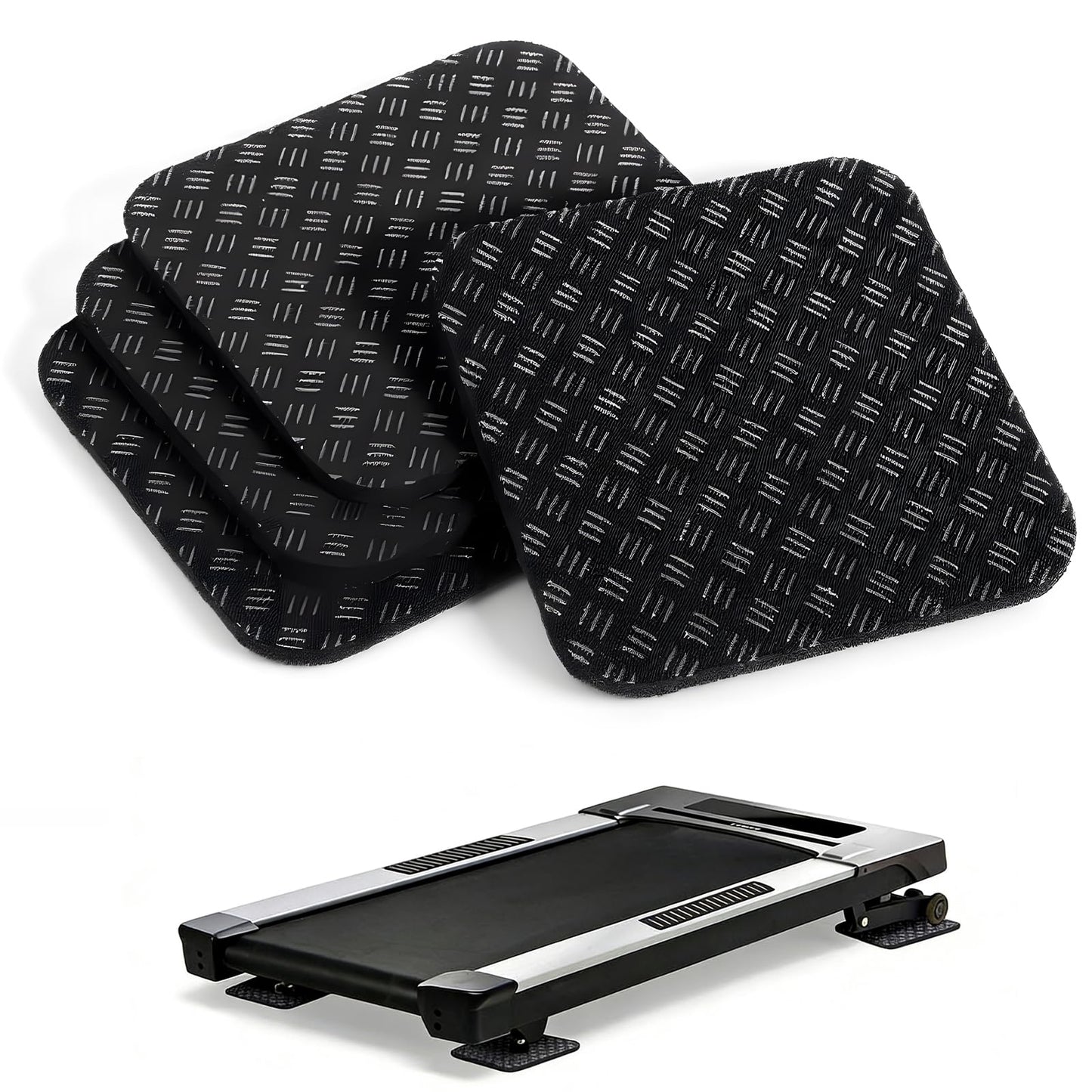 Treadmill Mat Pads, 4 PCS Non-Slip Walking Pad Mats Rubber Foam Stationary Bike Mats Noise Reduce Shocking Absorber Treadmill Mat for Exercise Bike Treadmills Carpet Hardwood Floors Protection, Black