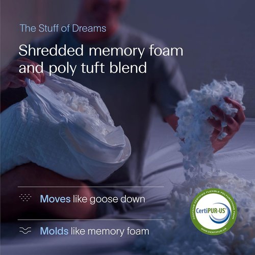 DreamyBlue Signature Pillow - Adjustable Loft Shredded Memory Foam for All Sleep Positions | Washable Bamboo Cover (Queen)
