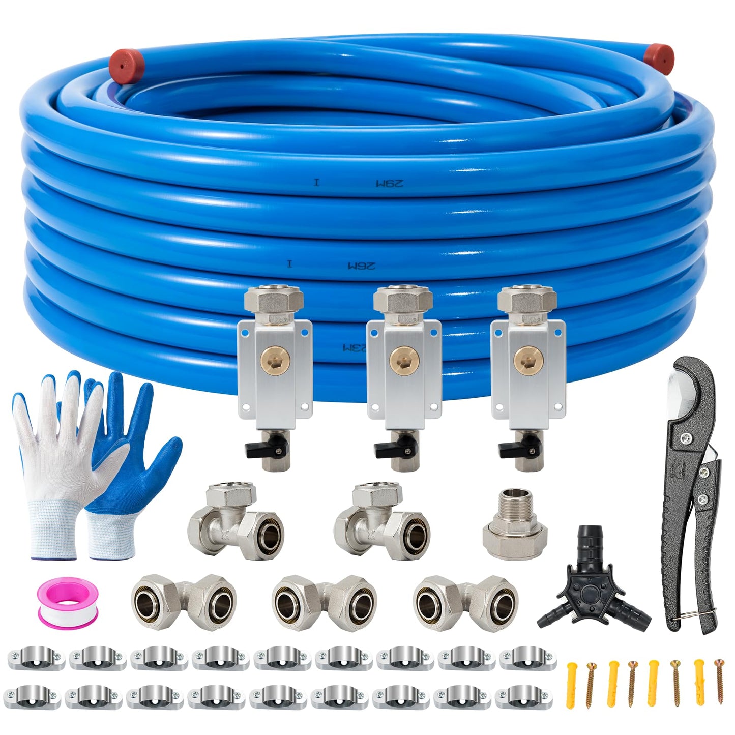 3/4"×100&200&300ft Compressed Air Line Kit for Shop/Garage, Hdpe-Aluminum Rapid Air System Includes Right Angle Fittings and Tee Fittings, Compressed Air Piping System Leak Proof&Easy to Install