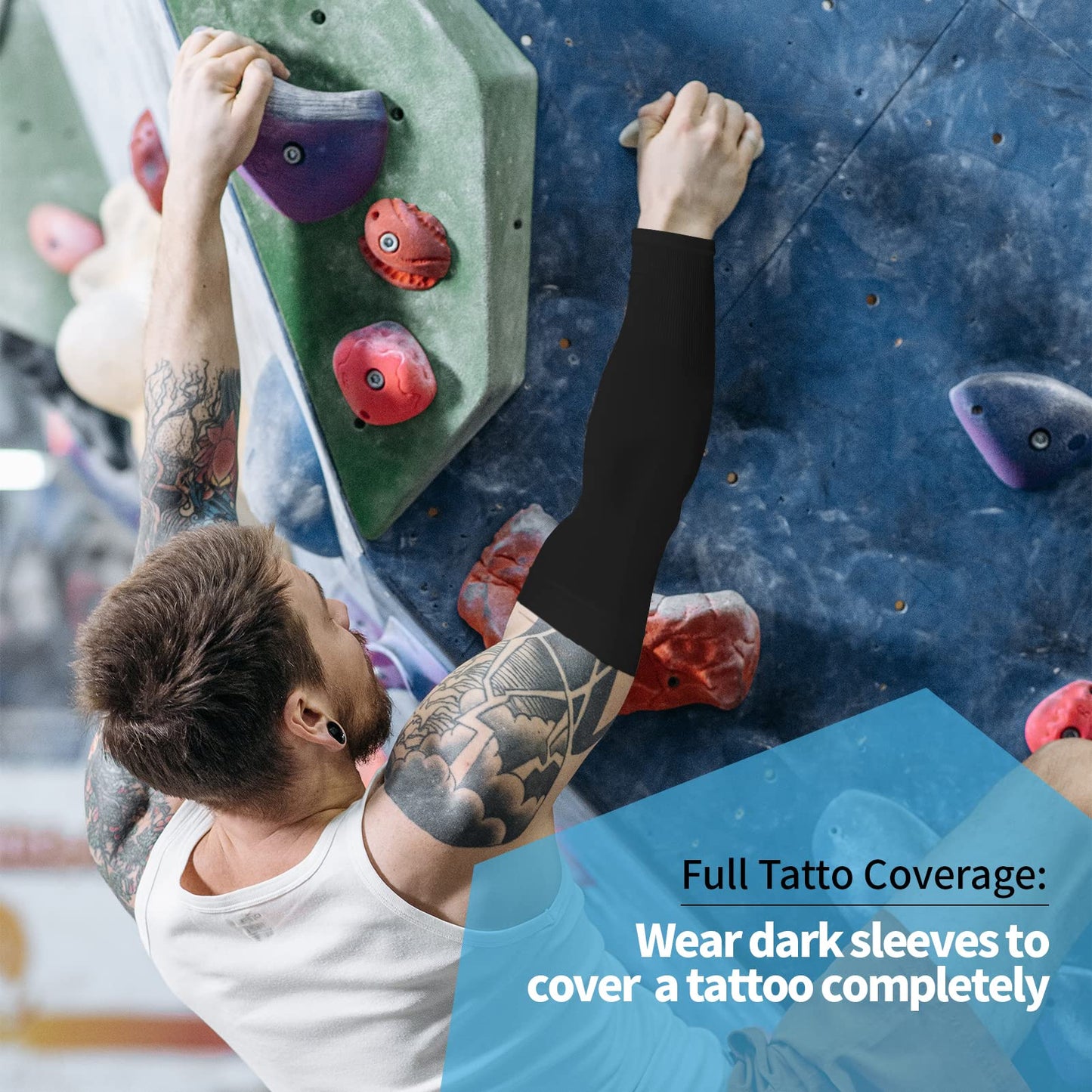 YESLIFE Black UPF 50 Cooling Sports Arm Sleeve for Women, Men & Kid, UV Sun Protection Arm Sleeves for Men & Women - Tattoo Cover Up
