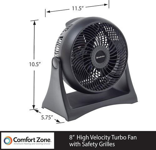 Comfort Zone 8-Inch Table Fan - 3-Speed Wall Mountable Personal Fan with 180° Tilt for Home & Office