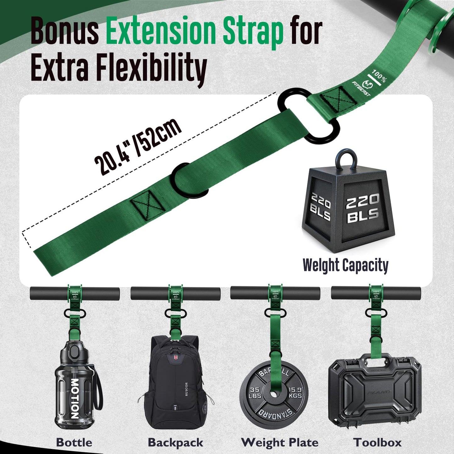 FitBeast Forearm Strengthener, Wrist Roller with Thickened Anti-Slip Grip Handles, Forearm Strength Trainer with Adjustable Strap - Ideal for Forearm Exerciser, Grip Strength, Muscle Building (Green)