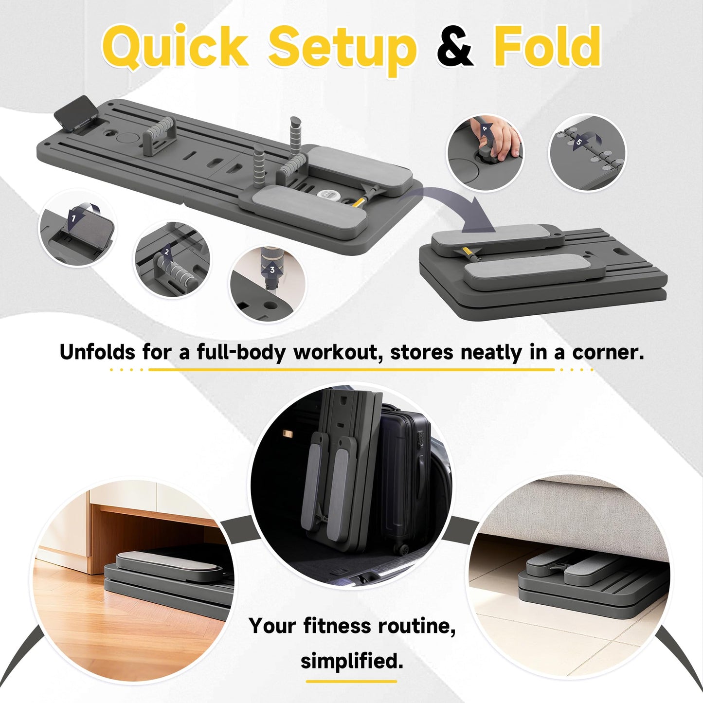 COSIEST Pilates Board for Home Use, Foldable Pilates Reformer Set with Resistance Bands, All-in-One Professional Workout Fitness Equipment for Core, Abs, Glutes, Legs, Butt, Arms Toning (Dark Grey)