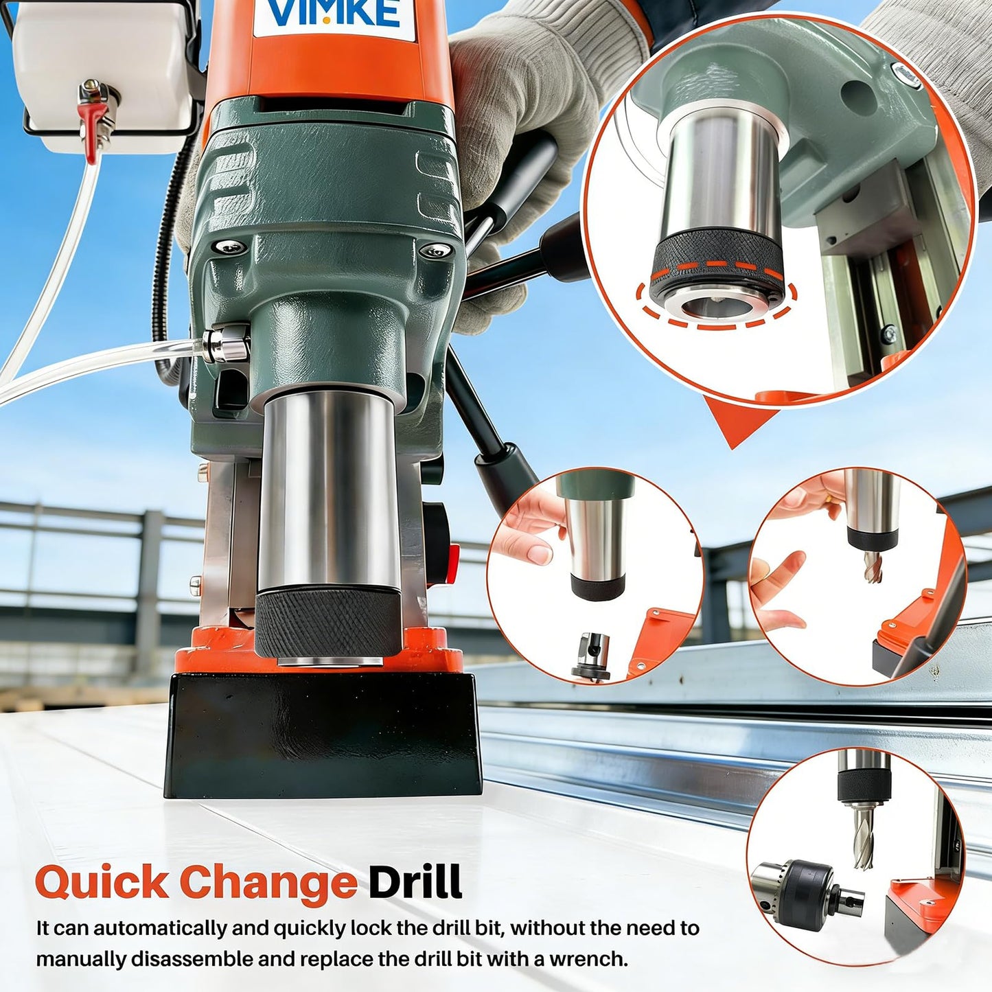 Mag Drill Press with 6 Pcs Coring Bits, 1400W 2" Boring Diameter, 2922lbf/13000N Power Portable Magnetic Drill, 810 PRM, Electric Drilling Machine for Metal Surface, Home Improvement Industry