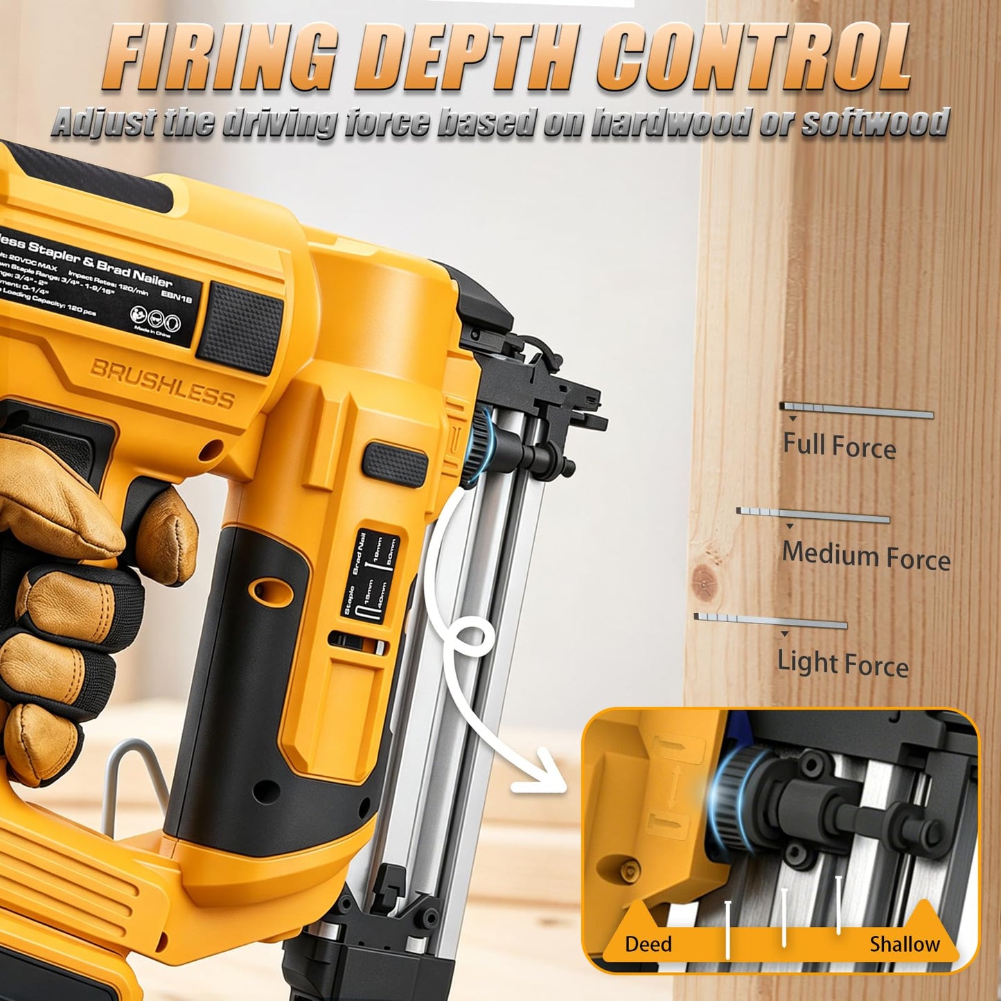 Cordless 2" Brad Nailer Compatible with DeWalt 20V Battery (No Battery), Heavy-Duty 2 IN 1 Electric Nail Gun/Staple Gun 18GA, Battery Powered Brad Nailer for Woodworking & Home Improvement, 6.68 LBS