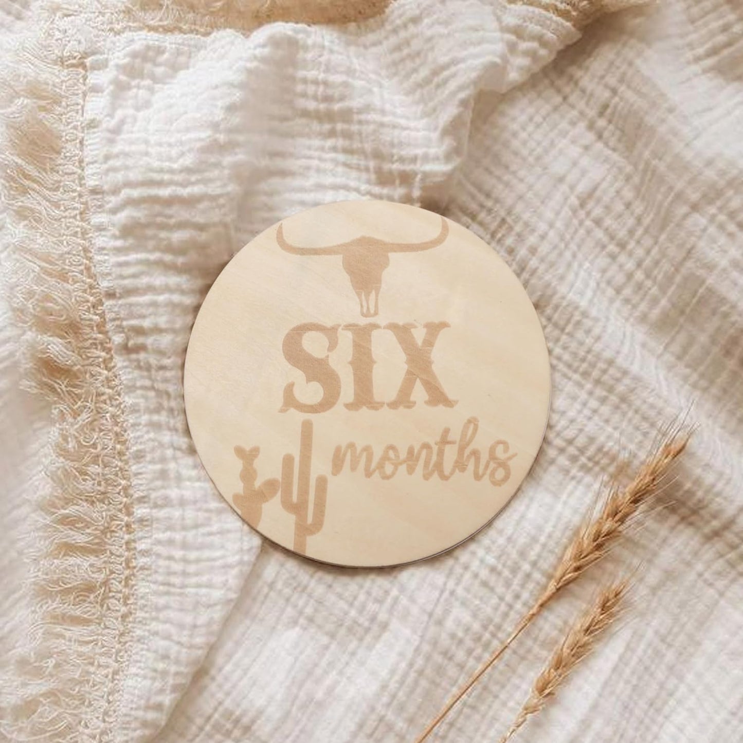 LINLULU Set, Wooden Western Baby Monthly Milestone Cards - Cow Monthly Milestone Marker Newborn Photography Props