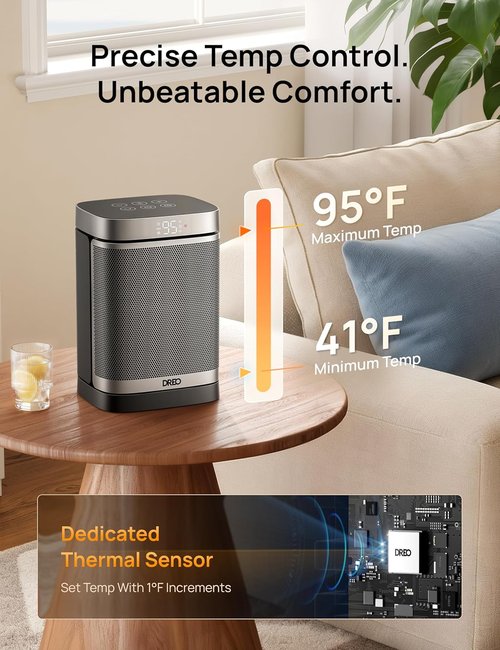 DREO 1500W Portable Electric Space Heater - PTC Ceramic with Remote, 70° Oscillation & 12H Timer