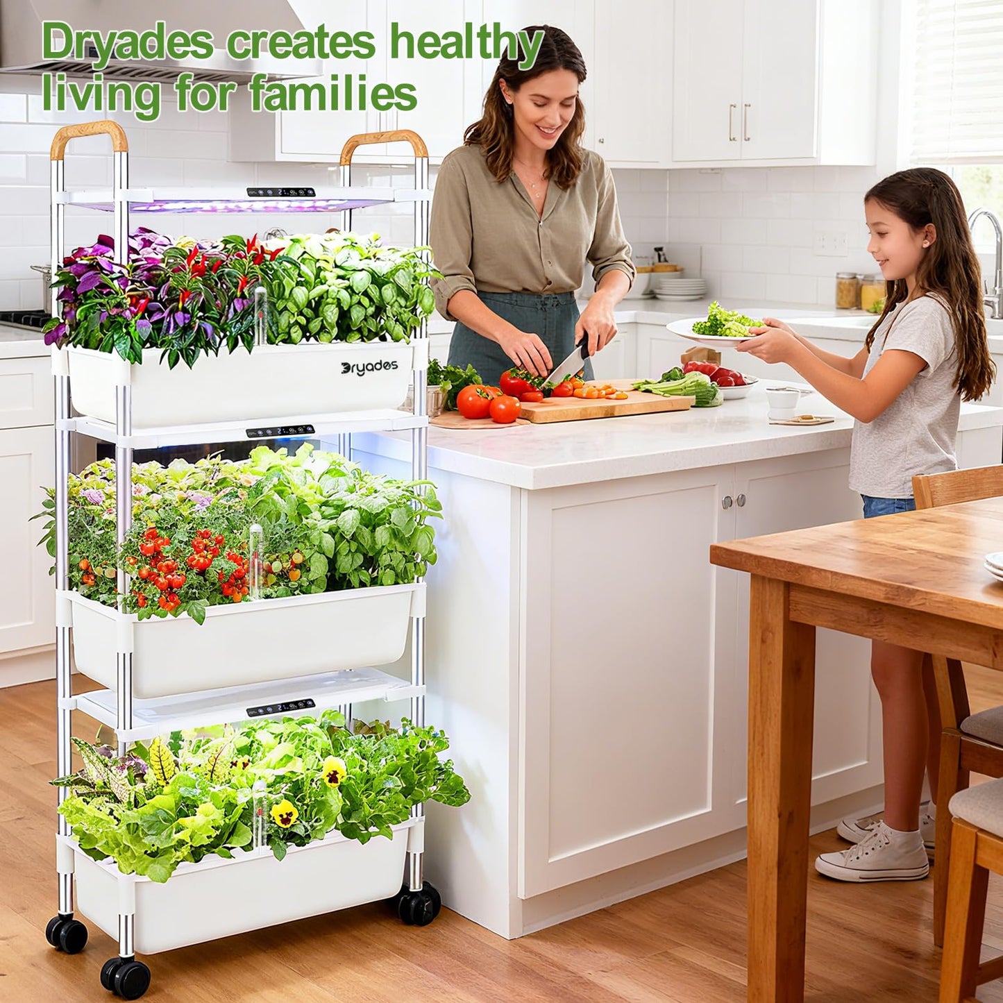 DRYADES Indoor Hydroponic Growing System with 81 Pods Herbs Garden Kit with 30W Led Grow Light Large Movable 3-Layer Floor-Standing Hydroponic Gardening System for Vegetable Fruit