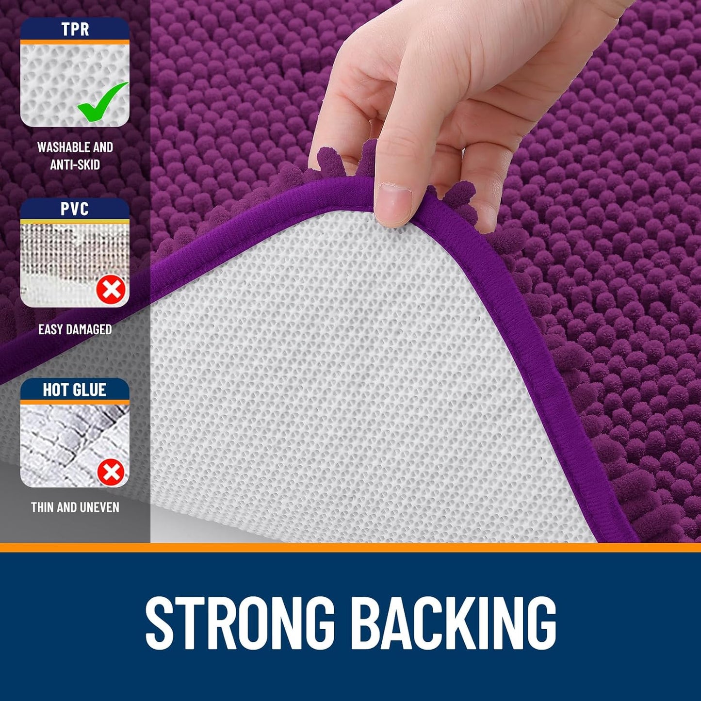 OLANLY Bathroom Rugs - Extra Soft Chenille Bath Mats | 36x24, Quick Dry, Machine Washable, Purple