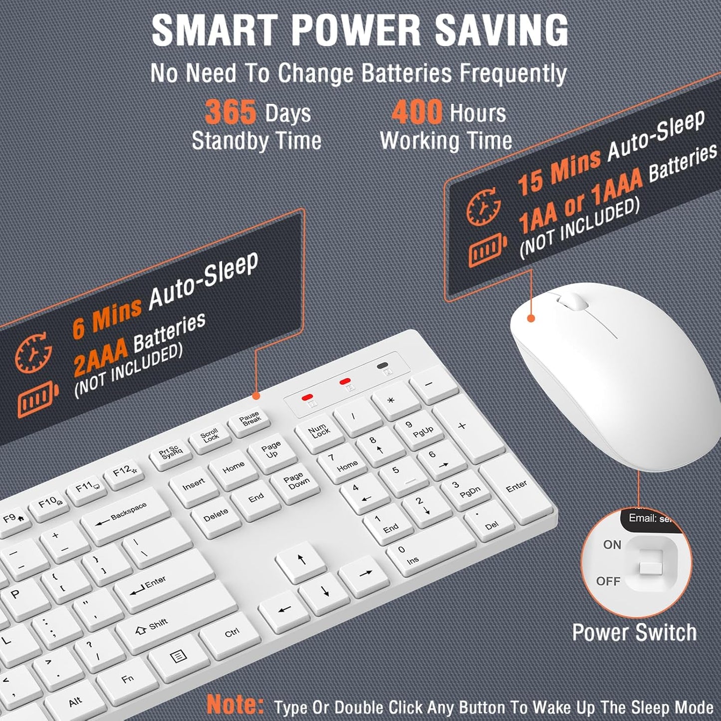 EDJO 2.4GHz 1 Pack) Wireless Keyboard and Mouse Combo, Silent Full Size Cordless USB Keyboard Mouse, Lag-Free, Long