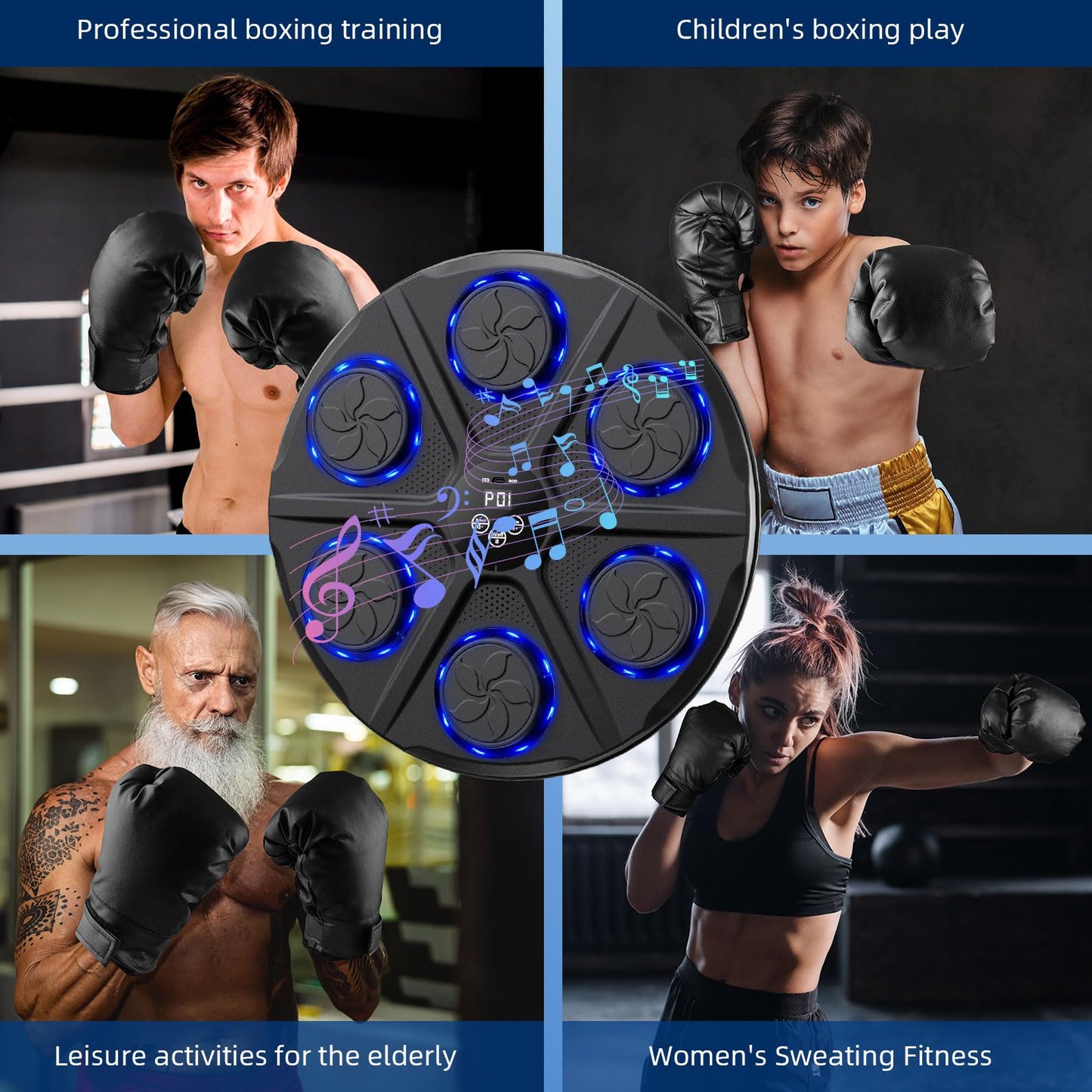 Music Boxing Machine for Adults, Wall Target Punching Workout with Boxing Gloves, Bluetooth Smart Boxing Training Machine Suitable for Home,Office,Gym, 12 Modes & 12 Speeds