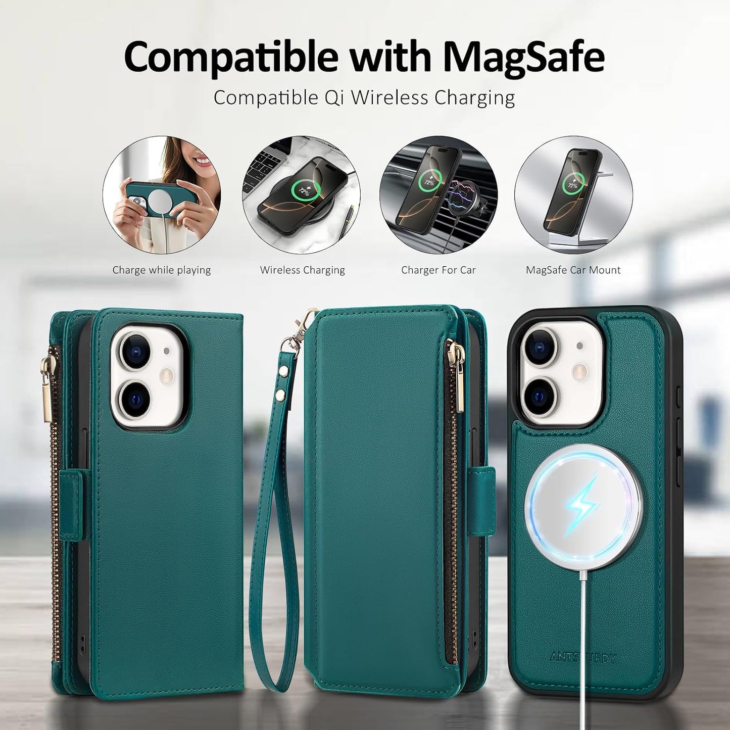 Antsturdy 2 1 11 Compatible with Magsafe Magnetic in Detachable iPhone Wallet Case with Credit Card Holder Slots,PU