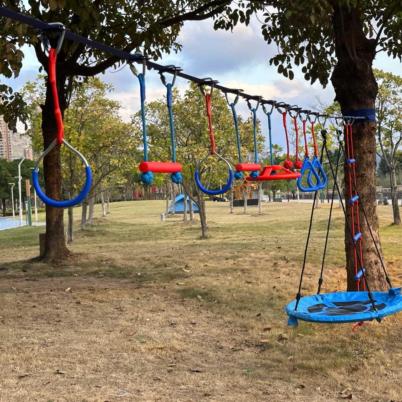 Wavmor 65 FT Ninja Warrior Obstacle Course Swing Set for Kids with 12 Obstacles,Outdoor Playset with Monkey Bars for Backyard