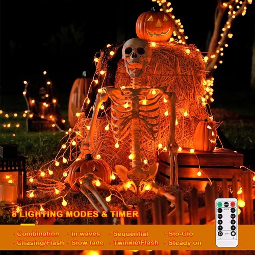 JMEXSUSS 100 LED Orange Globe String Lights - 33ft Battery Operated Fairy Lights with Remote | Indoor/Outdoor Decor
