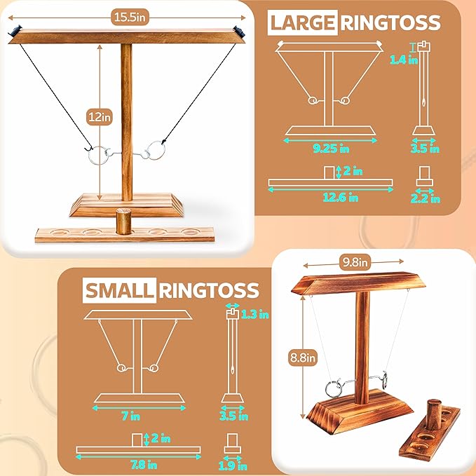 Ring Toss Game for Adults, Hook and Ring Game, Swinging String Hook & Ring Tabletop Battle Game, Outdoor & Indoor Game, Patio Décor Party Bar Game, Wooden Ring & Hook Game, Fun Games for Adults