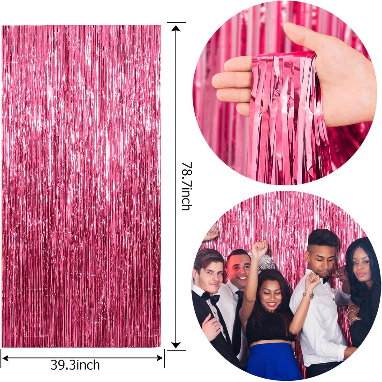 Pink Metallic Tinsel Foil Curtains by [Brand Name] - 2 Pack Photo Booth Backdrop for Parties & Events