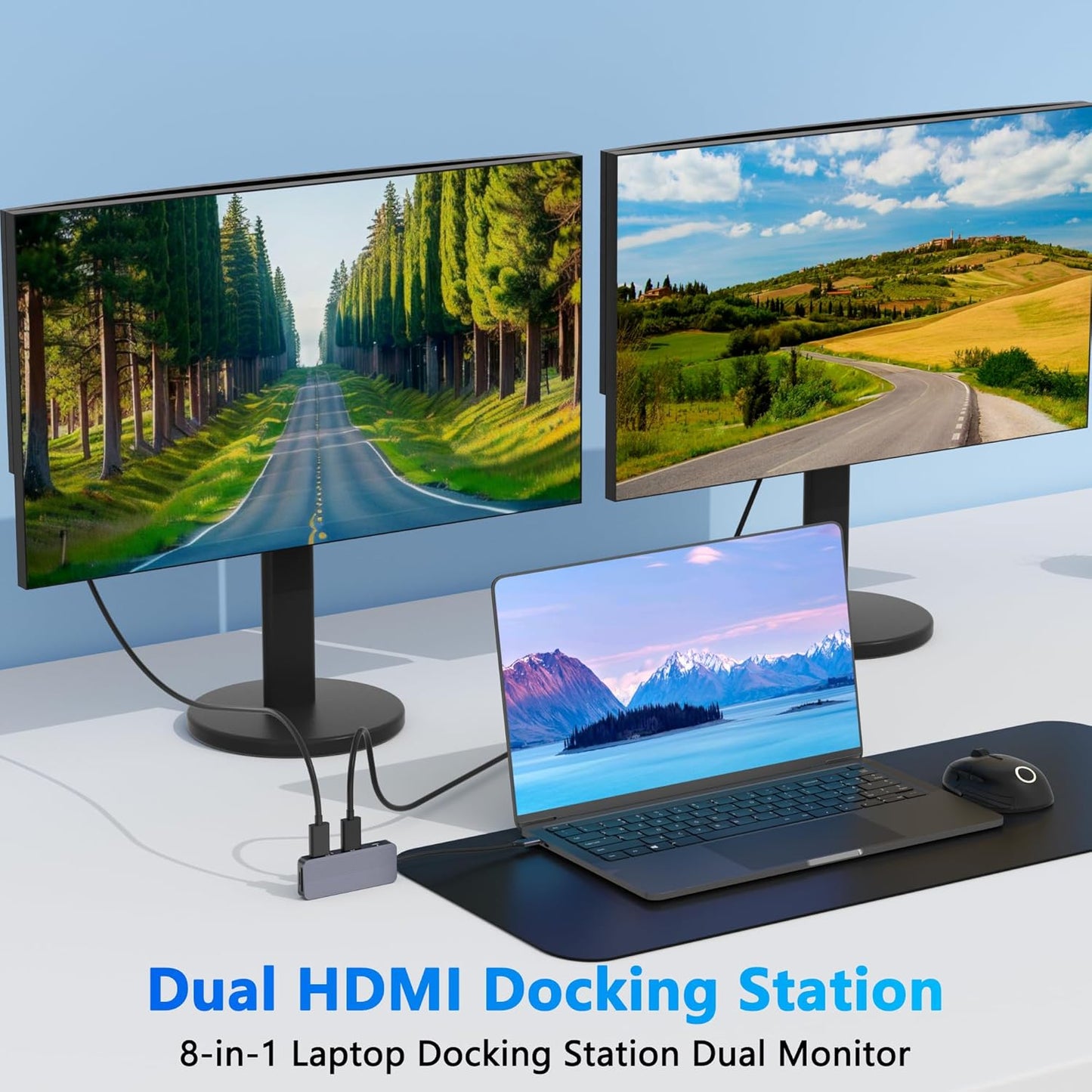 Aoyvsktv 4K@60Hz 8 1 USB C Docking Station Dual HDMI, in Docking Station Dual Monitor for Mac/Dell/HP Laptop, HDMI